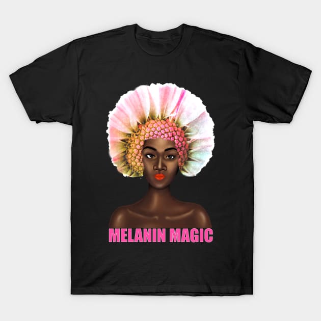 Black Pride Melanin Magic Flower Afro Queen T-Shirt by Merchweaver